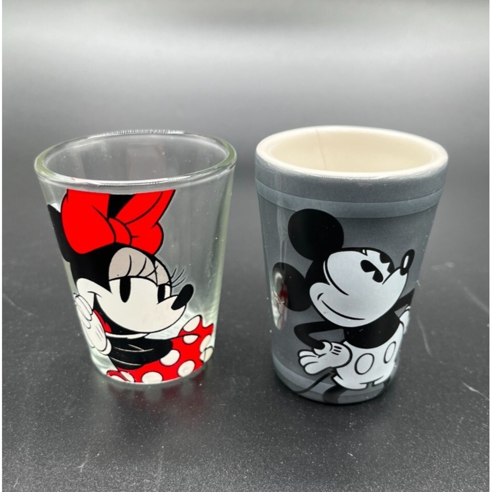 Disney Mickey and Minnie Mouse Licensed Shot Glasses. Lot of 2